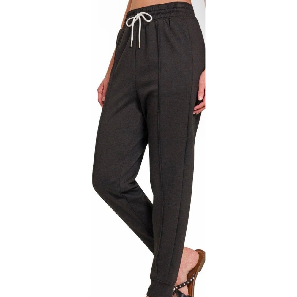 Zenana Soft Scuba Center Seam Line Drawstring Jogger Sweatpants 3x in charcoal.